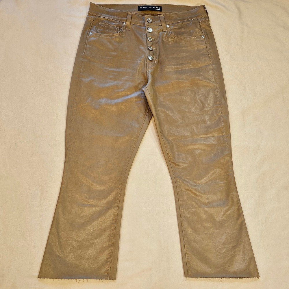 Veronica Beard Carolyn Baby Boot High Rise Coated Jeans Ochre Raw Hem‎ 30/10